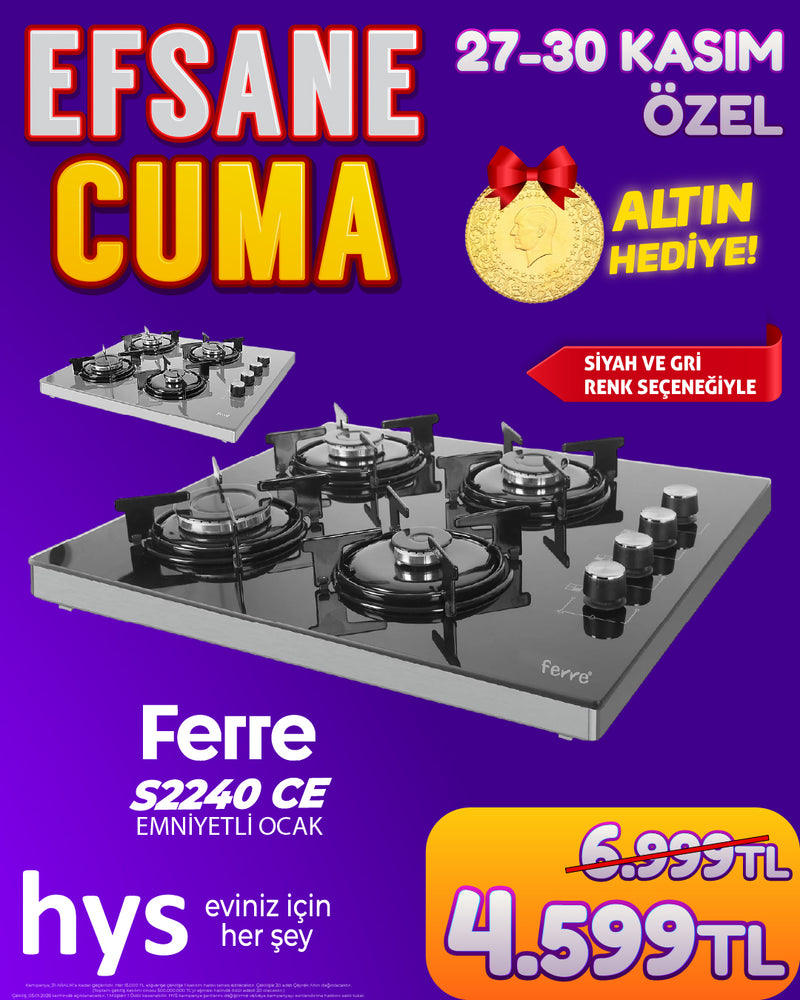 Ferre 1240 / 2240CE Gaz Kesme Emniyetli Doğalgazlı Cam Ocak
