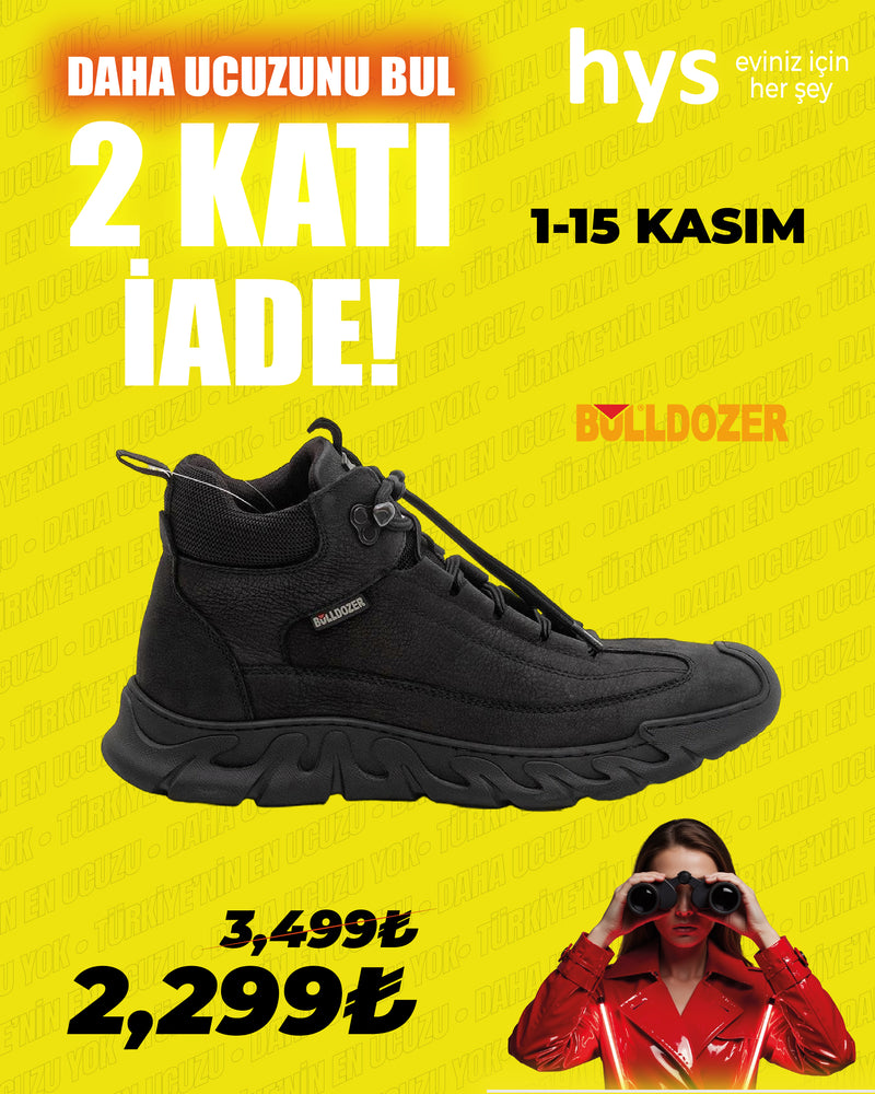 Bulldozer Siyah Deri Erkek Outdoor Bot