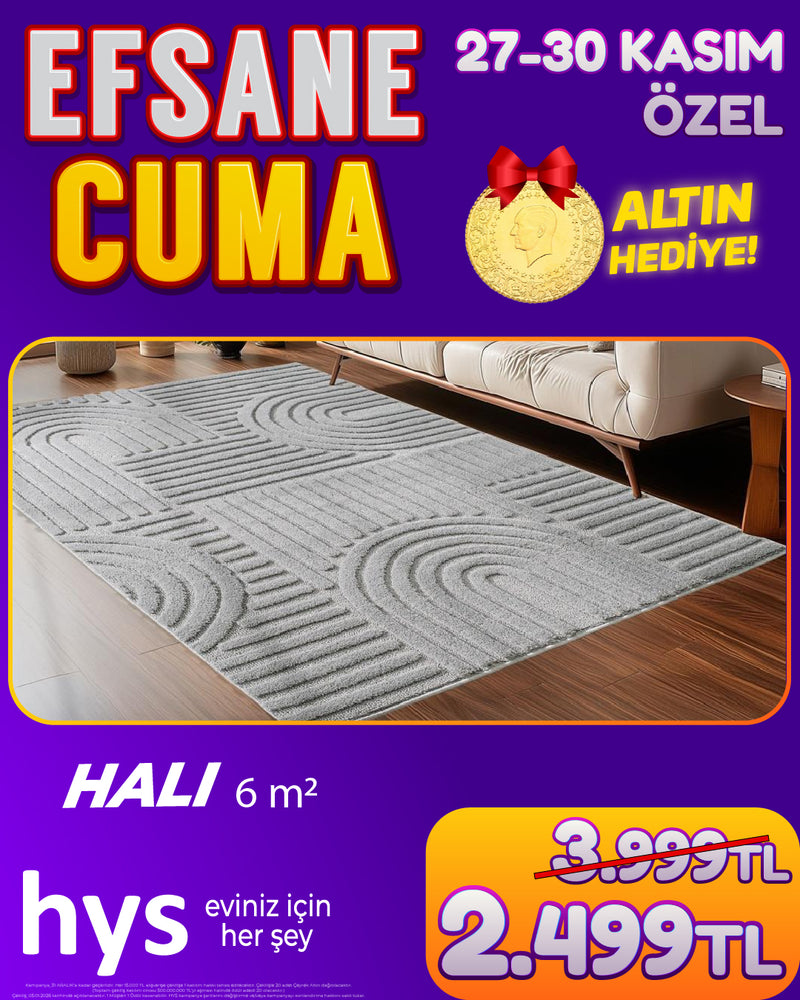 Modern Gri 6 m² Halı - Kabartma Desenli