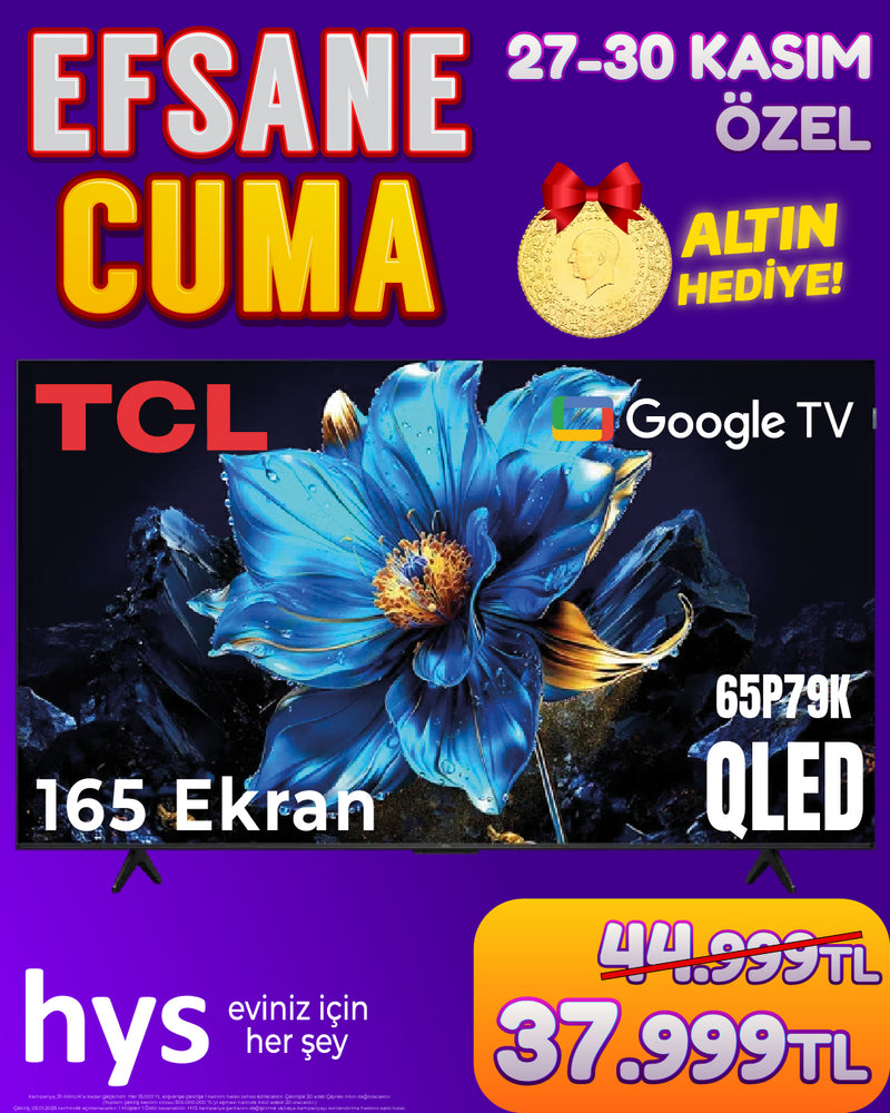TCL 65P79K 65" 165 Ekran Uydu Alıcılı 4K Ultra HD Google Smart QLED TV