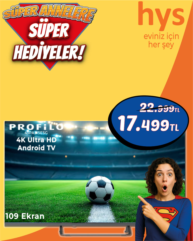 Profilo 43" 43PA515ESG 108 Ekran 4K Smart Android Ultra HD Led Gri Tv