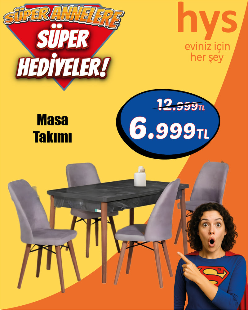 Dikdörtgen Masa Takımı (4 Sandalye + 1 Masa)