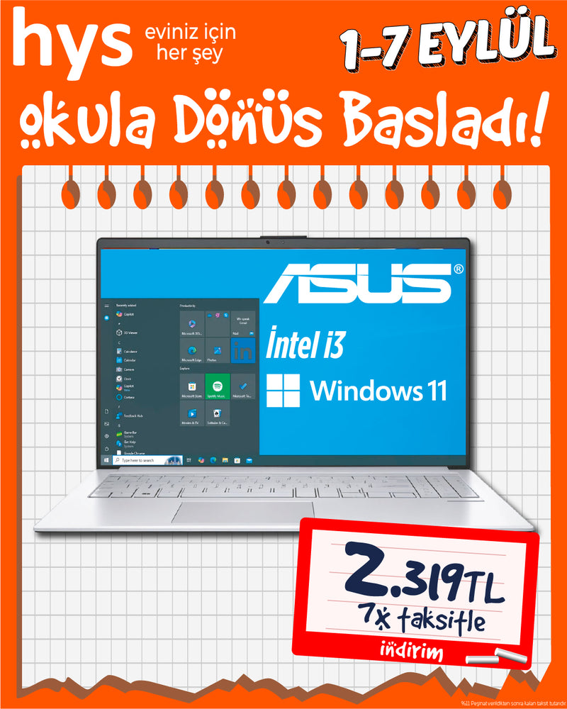 ASUS Intel Core i3 N305 8GB RAM 512GB SSD 15.6" WİN11 Notebook