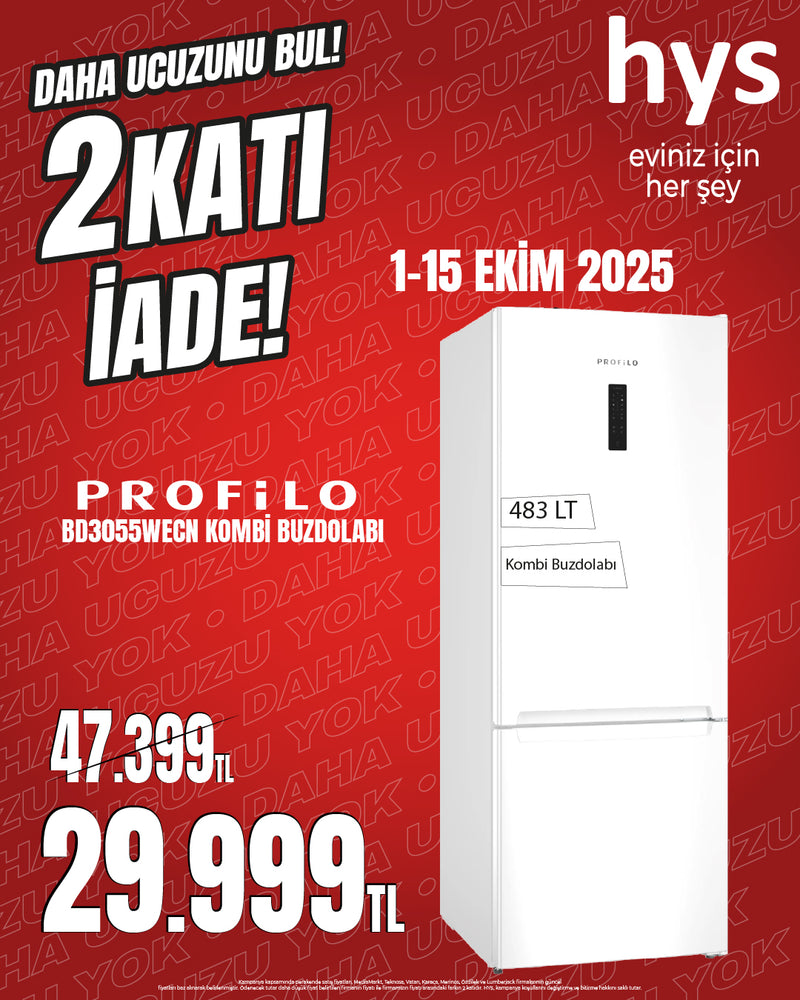 Profilo BD3055WECN Kombi Buzdolabı – Beyaz 483 Lt