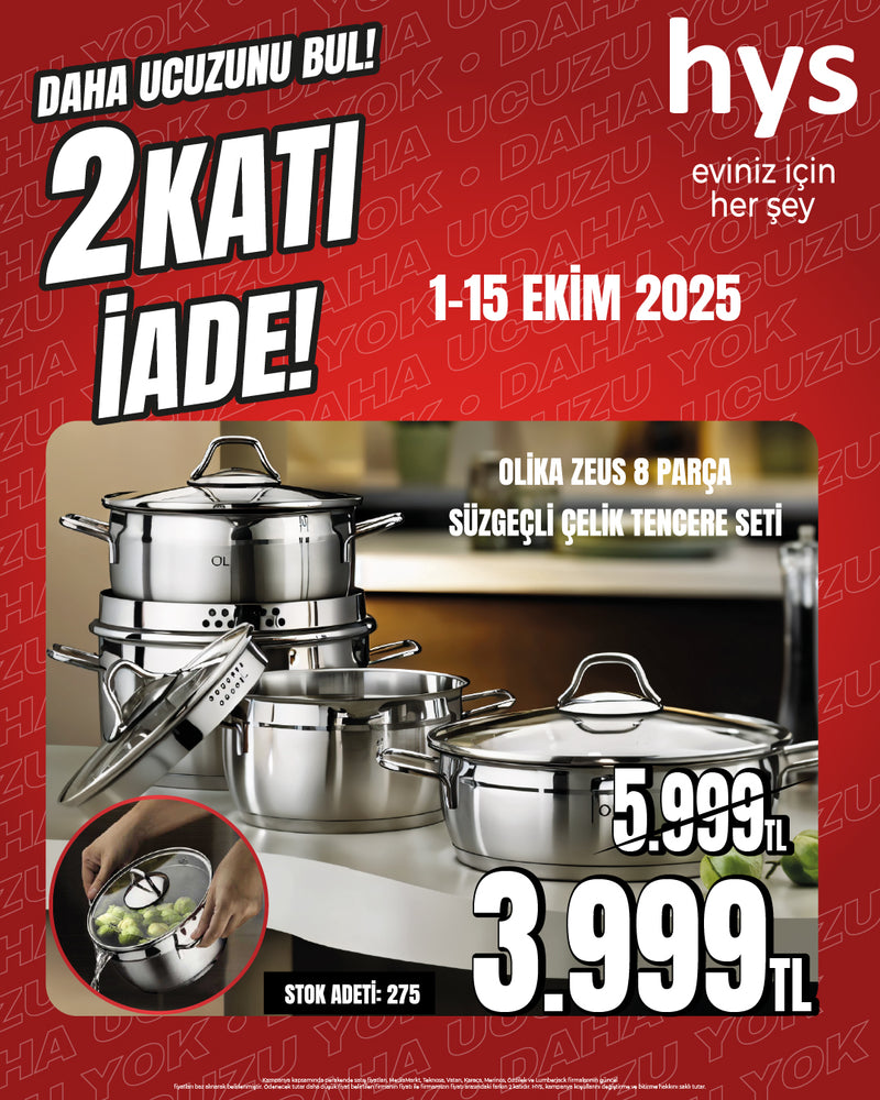 Olika Zeus 8 Parça Süzgeçli Tencere Seti