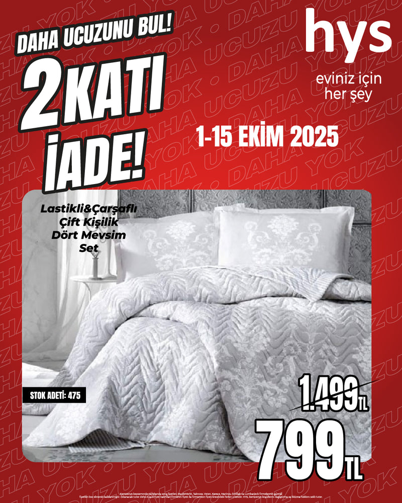 Lastik Çarşaflı Çift Kişilik Dört Mevsim Set
