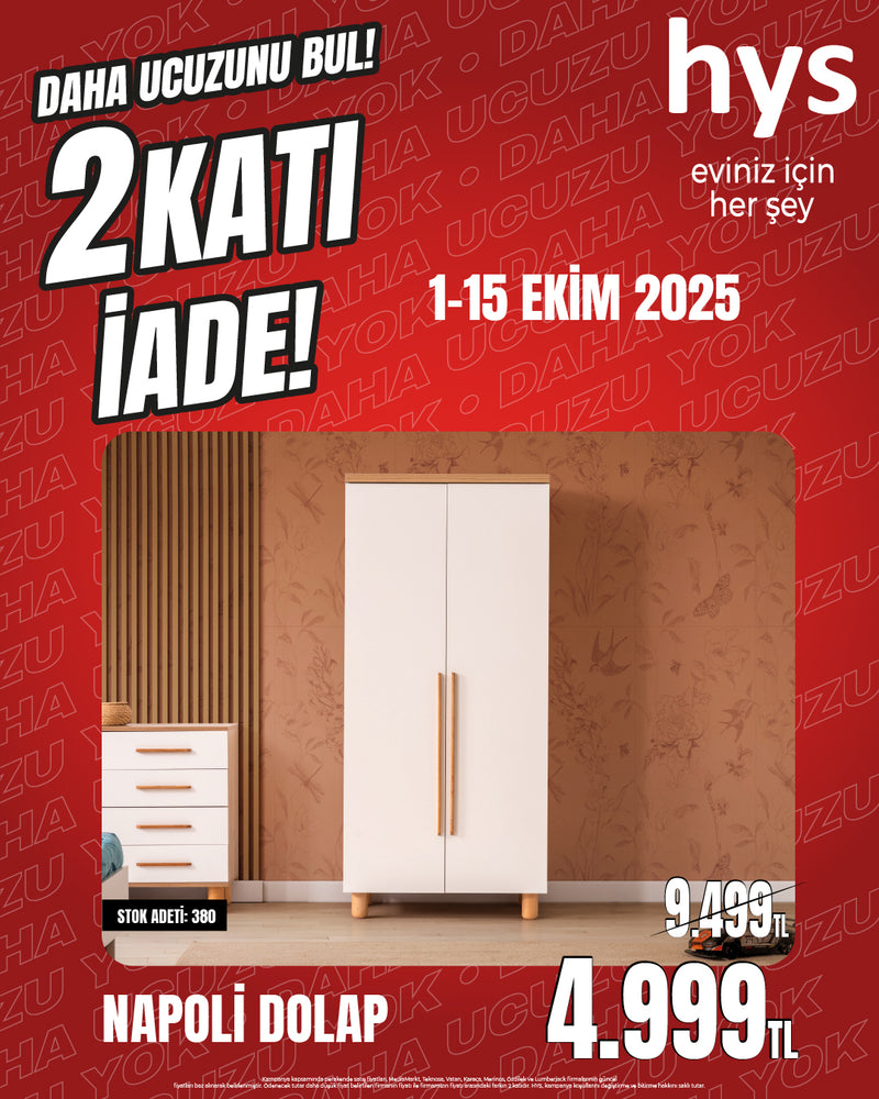 Napoli 2 Kapılı Modern Dolap