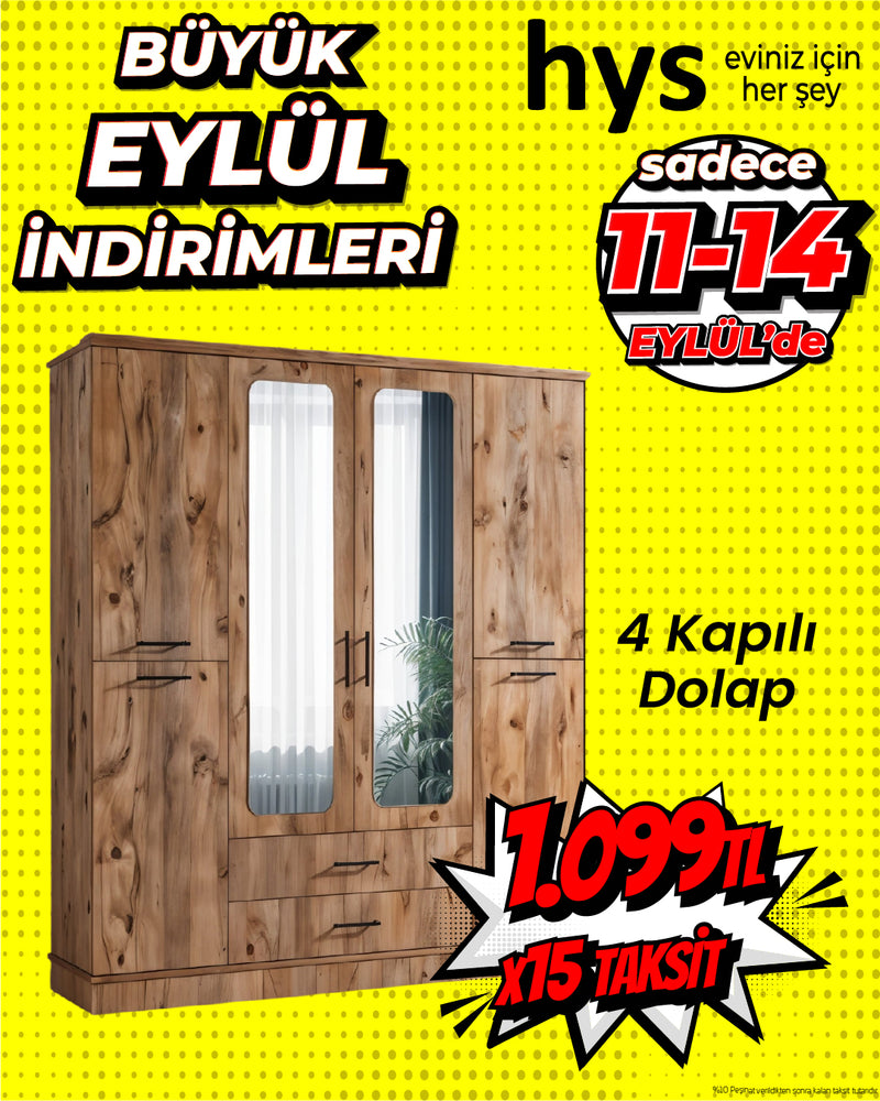 4 Kapılı Dolap (Aynalı)