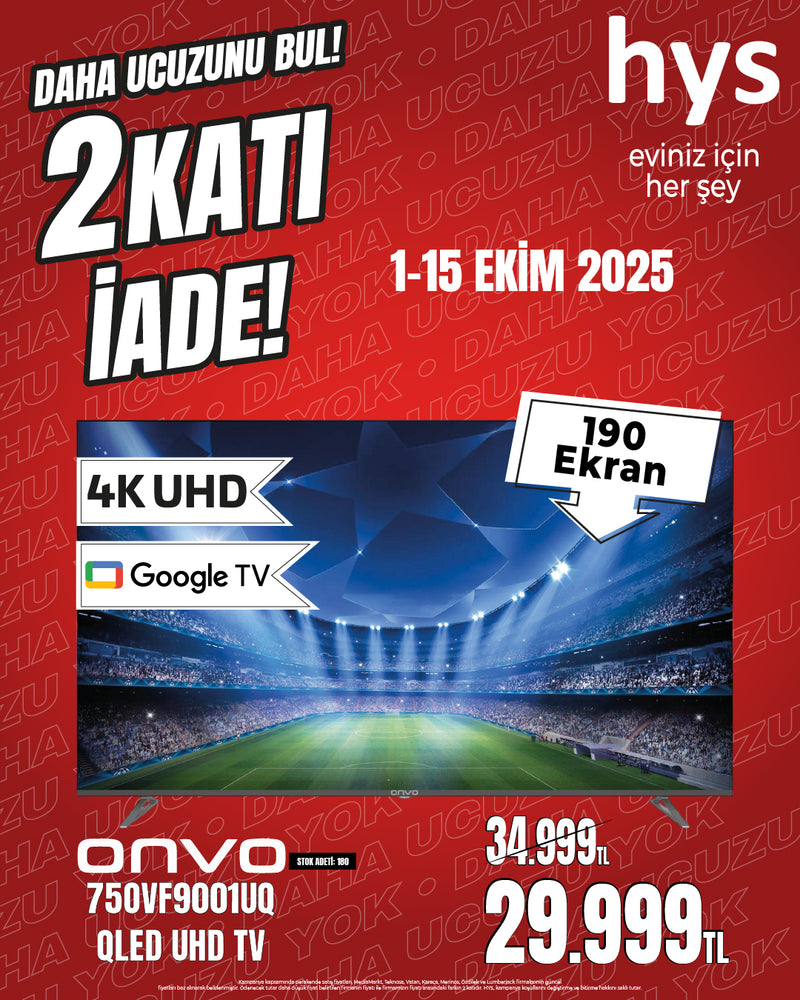 Onvo 75OVF9001UQ 75" 190 Ekran Uydu Alıcılı 4K Ultra HD Google Smart QLED TV