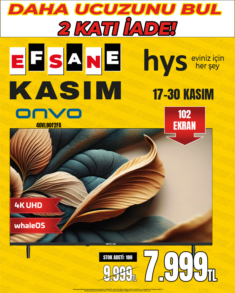 Onvo 40VL80F2FA Full HD 40'' 102 Ekran Uydu Alıcılı Smart LED TV