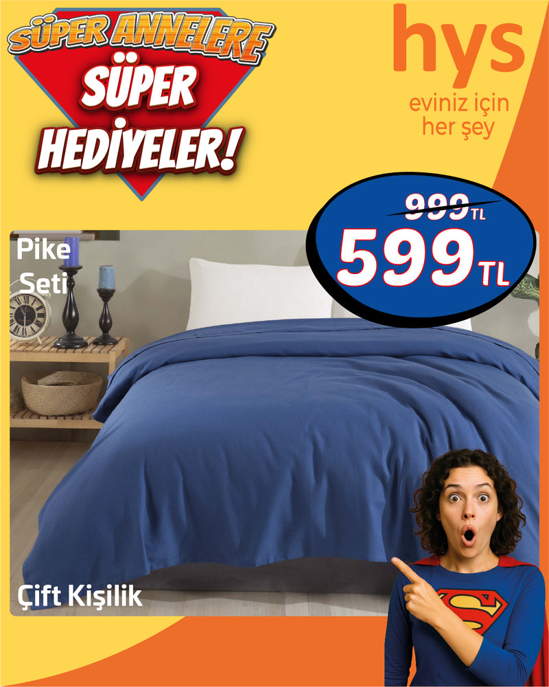 Mavi Çift Kişilik Pike Seti