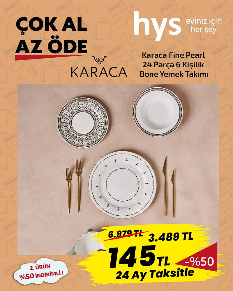 Karaca Fine Pearl 24 Parça 6 Kişilik Bone Yemek Takımı