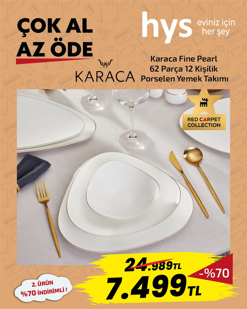 Karaca Fine Pearl 62 Parça 12 Kişilik Porselen Yemek Takımı