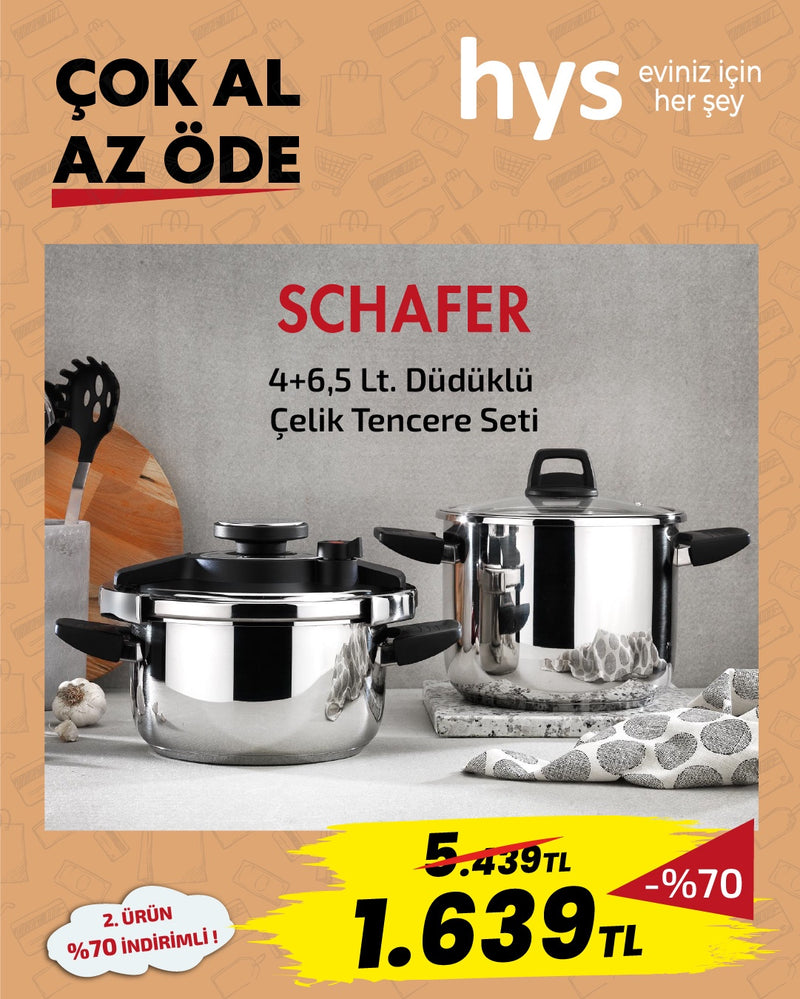 Schafer 4+6.5 Lt Düdüklü Çelik Tencere Seti