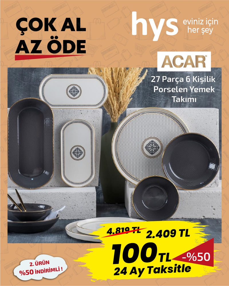 Acar 27 Parça 6 Kişilik Porselen Yemek Takımı