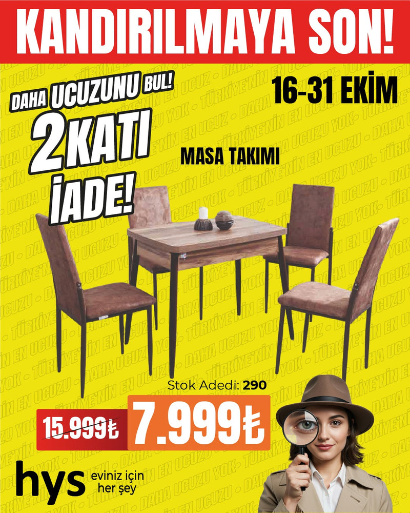Dikdörtgen Masa Takımı (4 Sandalye + 1 Masa)