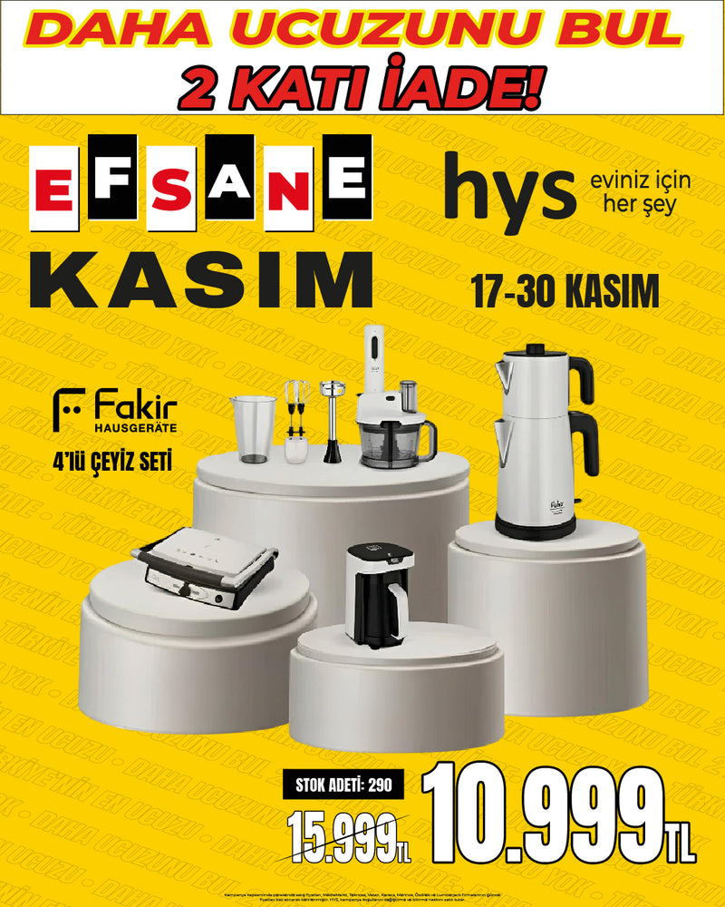 FAKIR 4'lü Mutfak Çeyiz Seti (Çay, Tost, Blender, Türk Kahvesi)