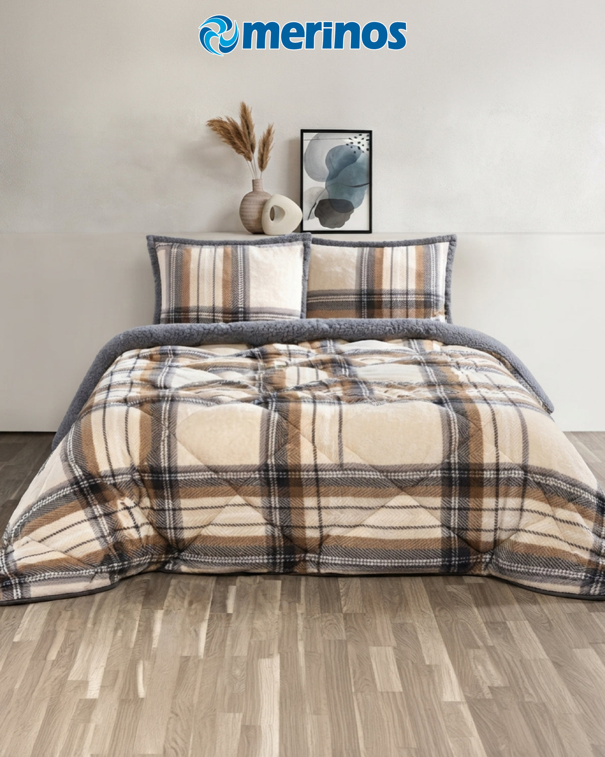 Merinos Comforter Yorgan Set Çift Kişilik 220x240 Volante Gri