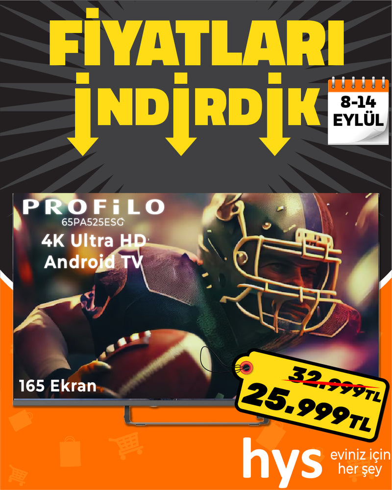 Profilo 65" 65PA525ESG 165 Ekran 4K UHD Smart Android Wifi Çerçevesiz Uydu Alıcılı Gri TV