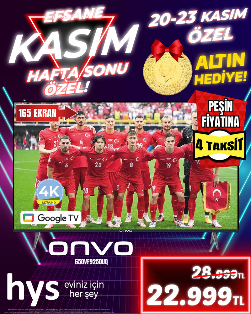 ONVO 4K Ultra HD Google Smart TV 165 Ekran 65" QLED 650VF9250UQ