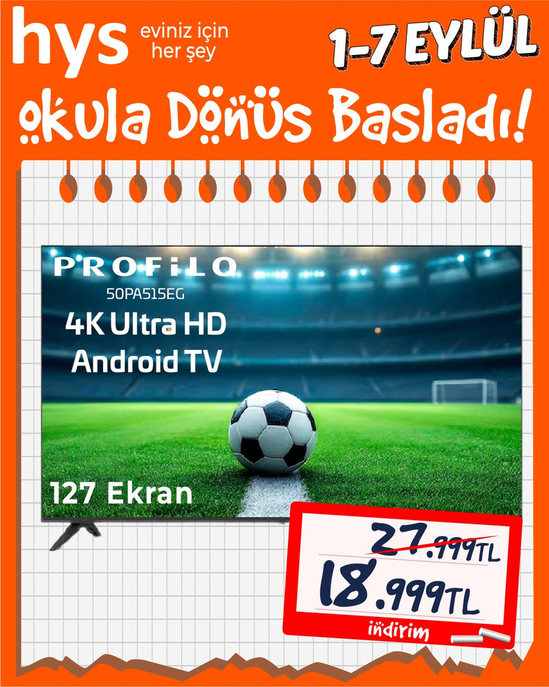 Profilo 50" 50PA515EG 127 Ekran 4K UHD Smart Android Wi-Fi Uydu Alıcılı LED TV