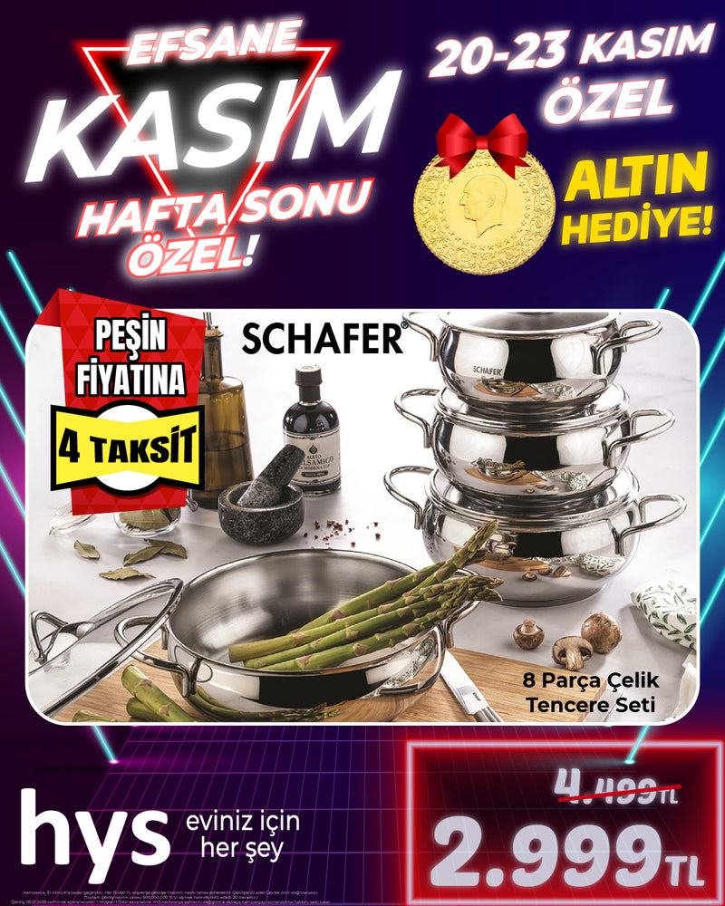 Schafer Golden Line 8 Parça Paslanmaz Çelik Tencere Seti