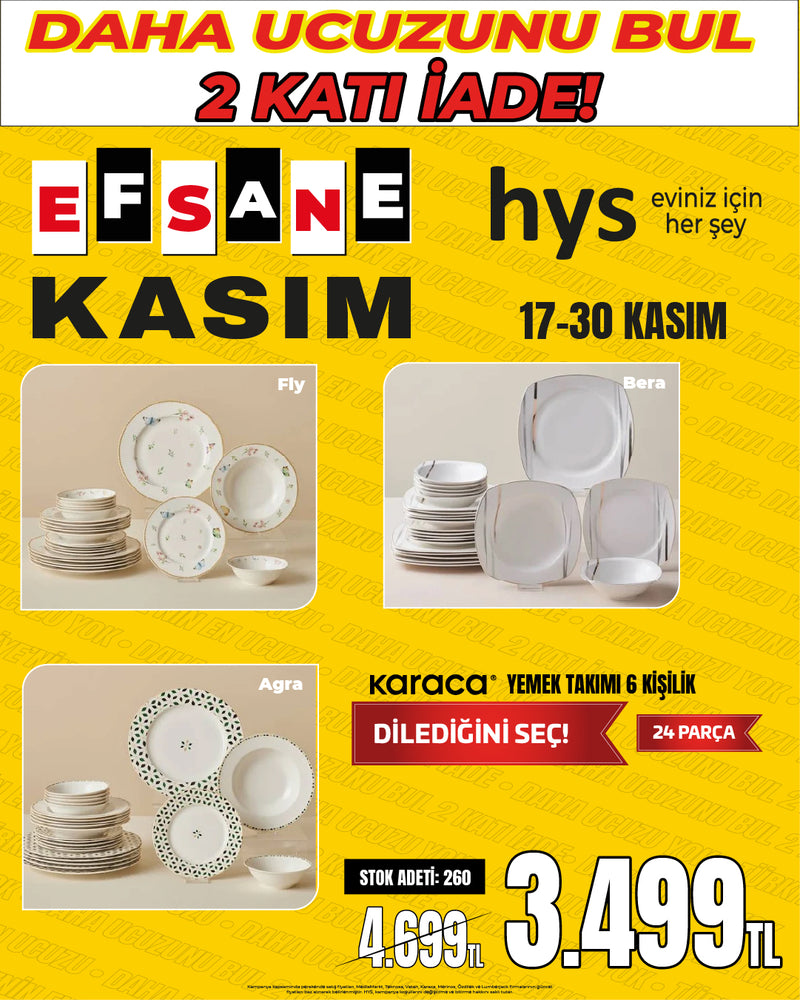 KARACA "Dilediğini Seç" 6 Kişilik 24 Parça Yemek Takımı (Farklı Modeller)