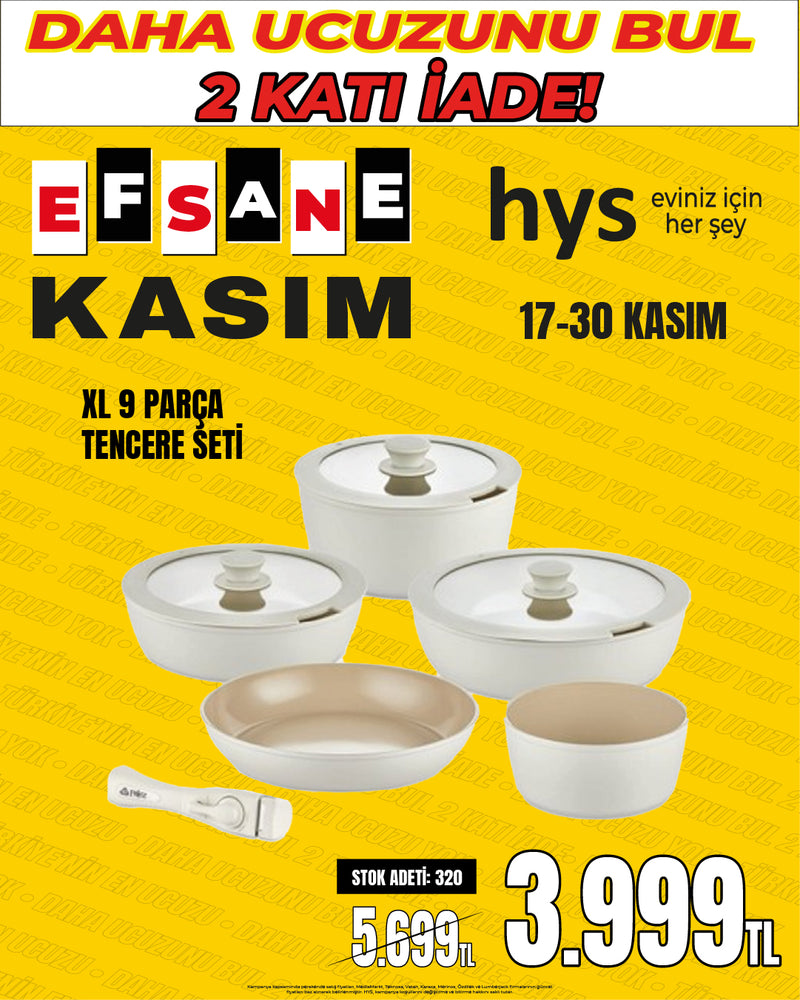 XL 9 Parça Modern Tasarım Yapışmaz Yüzeyli Tencere Seti (Beyaz/Bej)