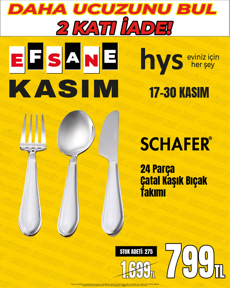 SCHAFER Günlük Kullanım 24 Parça Paslanmaz Çelik Çatal Kaşık Bıçak Takımı