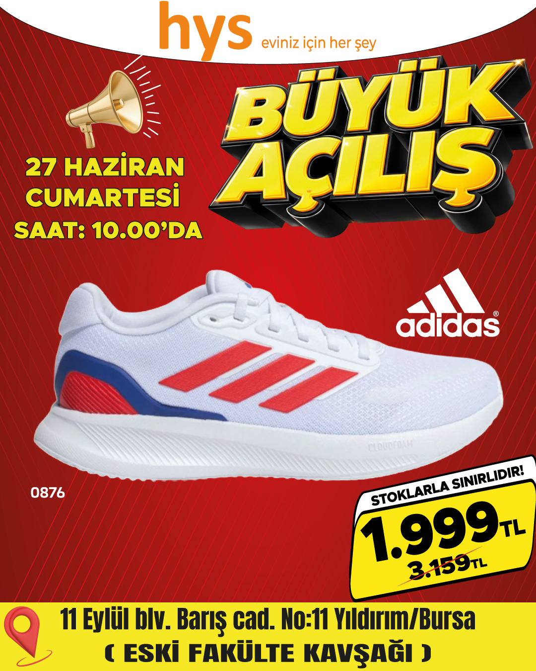 Adidas Beyaz Kırmızı Spor Ayakkabı Ürün ana görseli