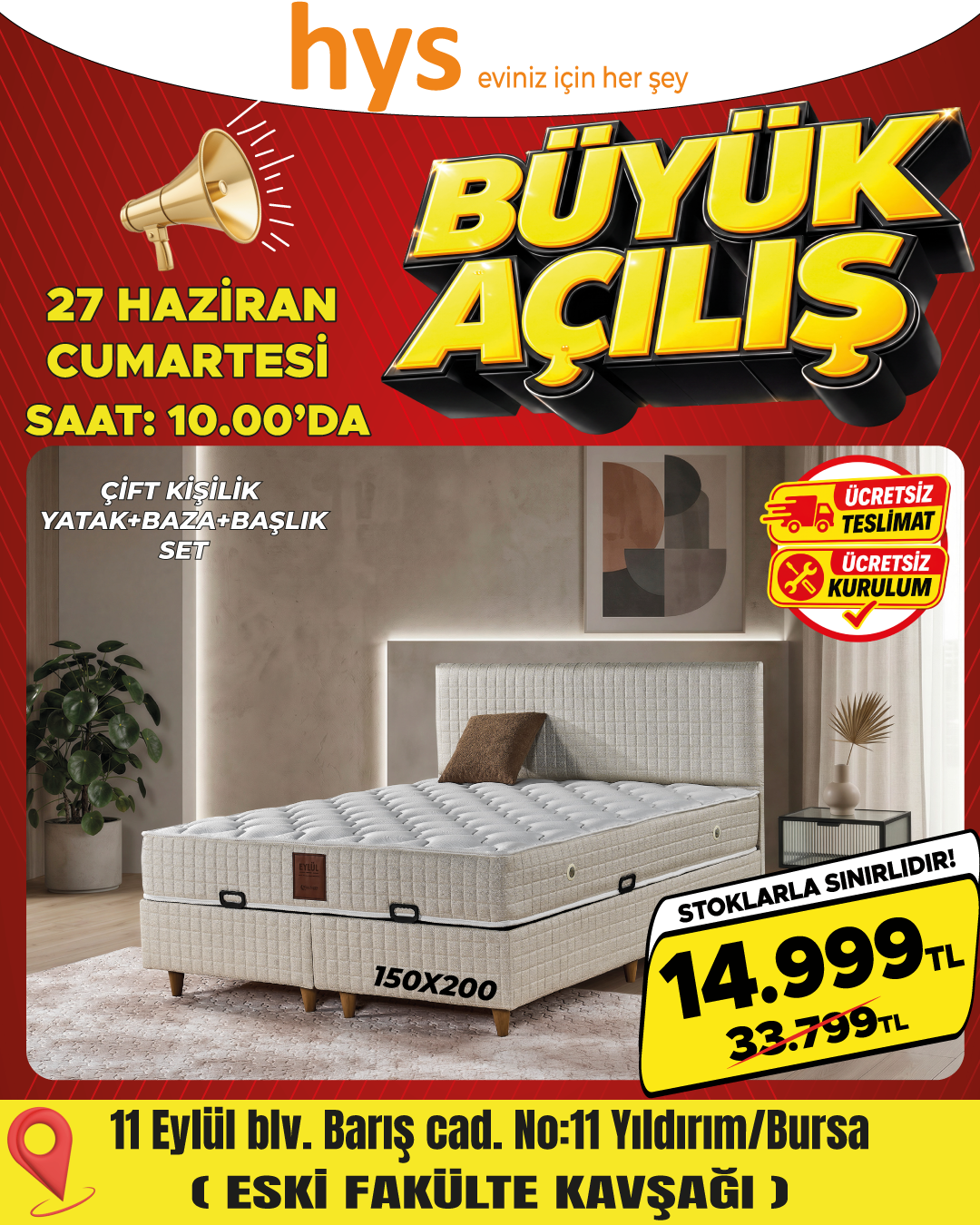 Çift Kişilik Yatak Baza Başlık Set 150x200 Ürün ana görseli