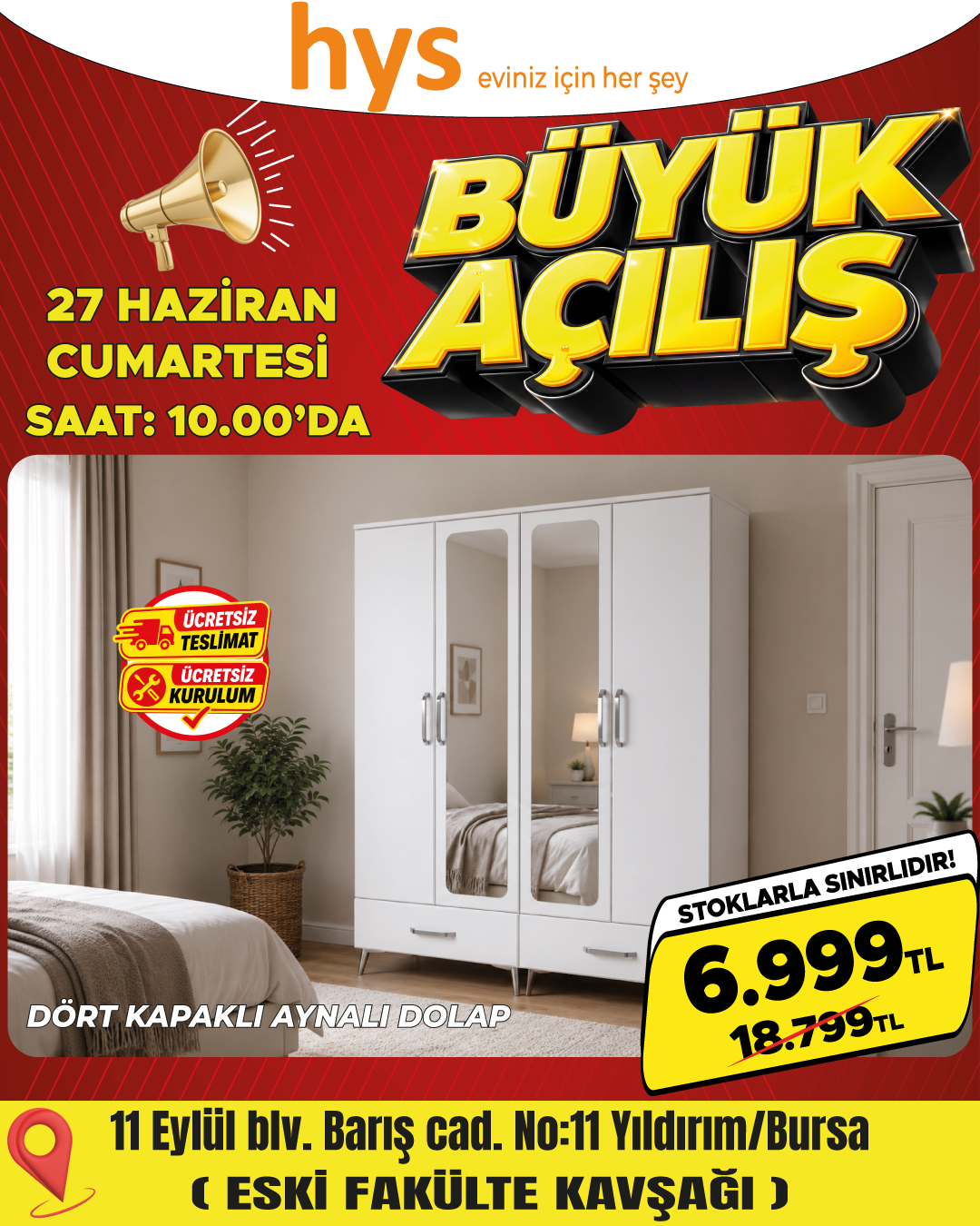 Dört Kapaklı Aynalı Dolap Ürün ana görseli