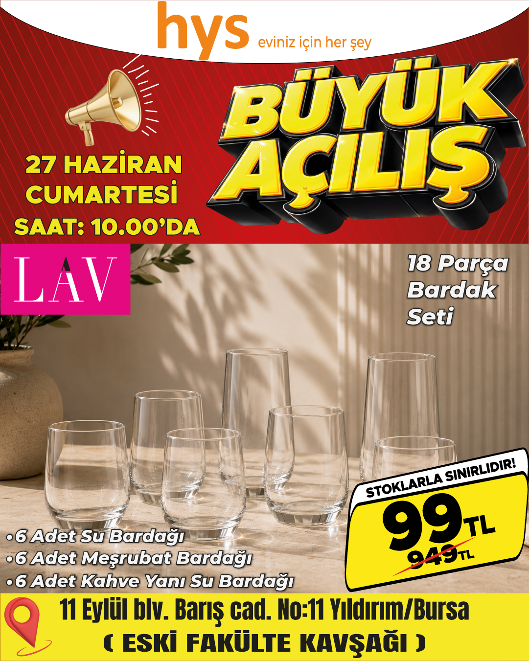 Lav 18 Parça Bardak Seti