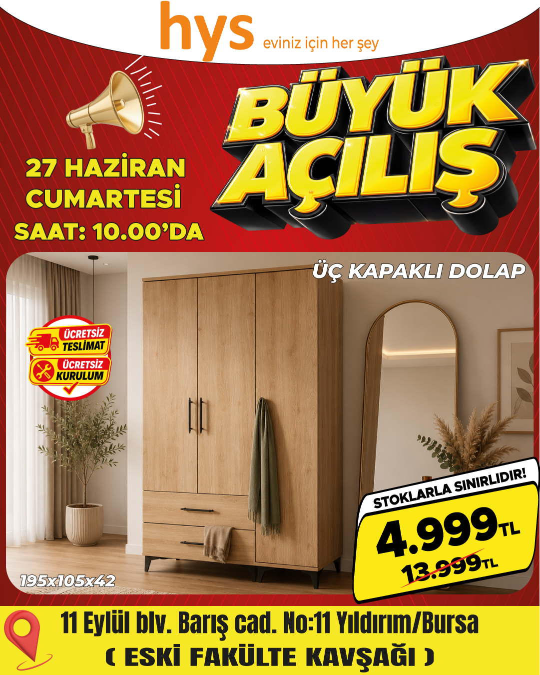 Üç Kapaklı Dolap Ürün ana görseli