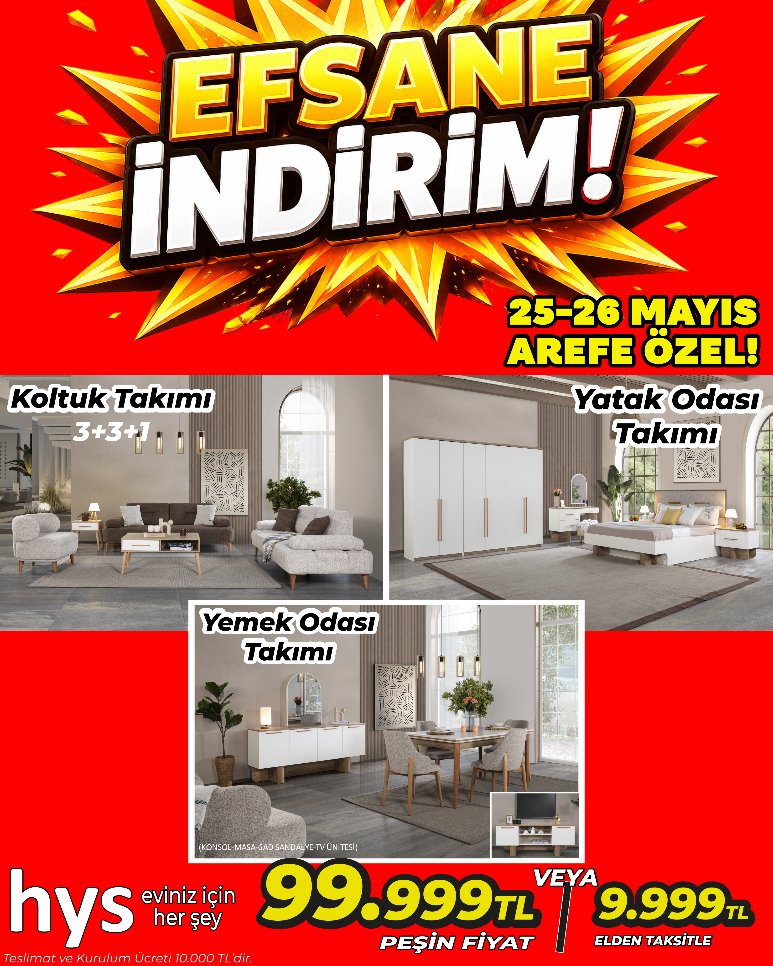 Koltuk, Yemek ve Yatak Odası Takımı