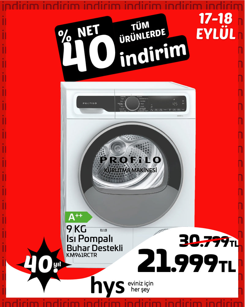 Profilo KM961RCTR 9 Kg Isı Pompalı Kurutma Makinesi A++ Sınıfı Beyaz(Buhar özelliği)