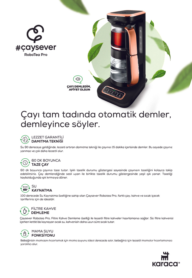 Karaca Çaysever Robotea Pro 4 in 1 Cama Cam Black Copper