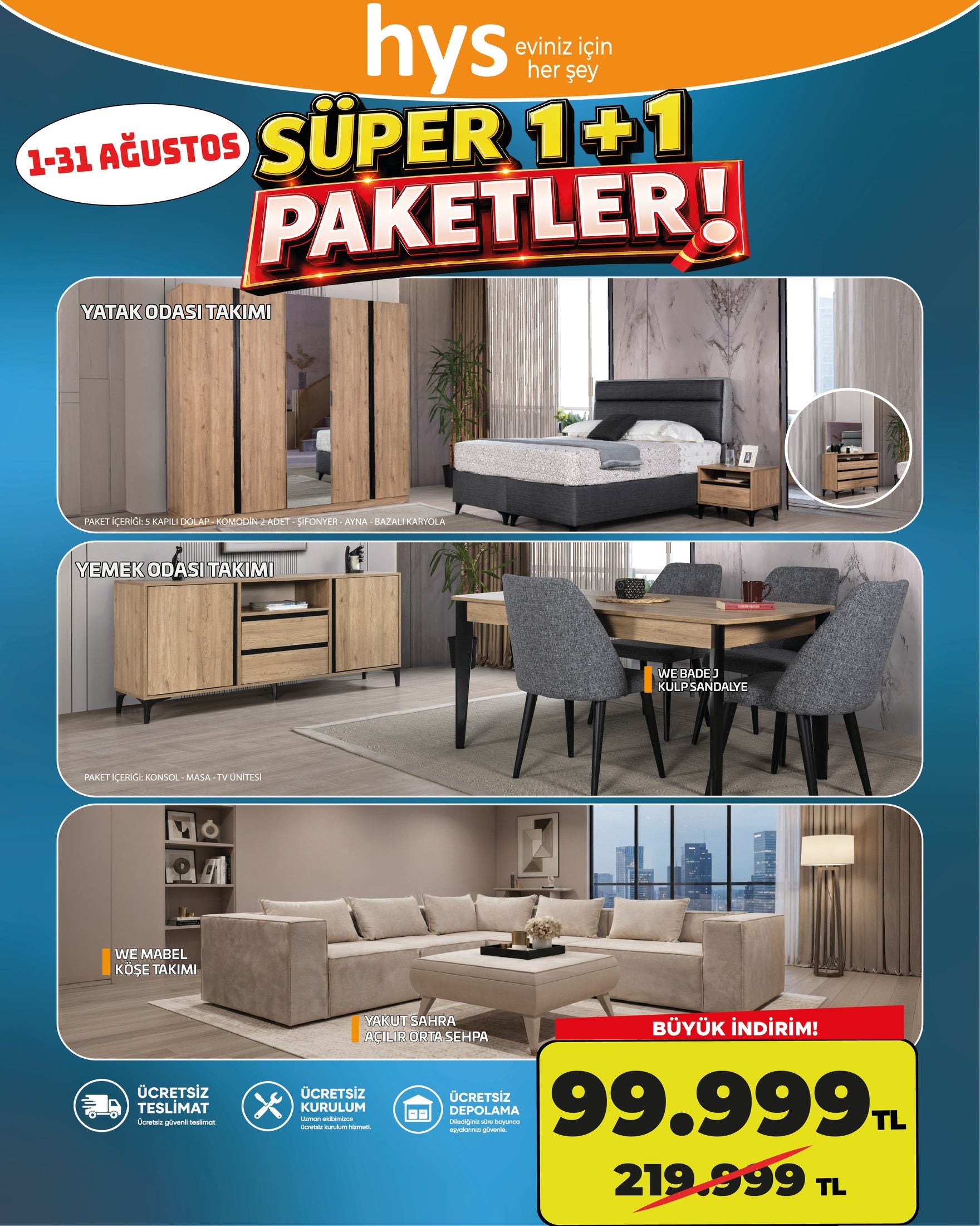 1+1 Daire Paketi Krem Köşe Takımı