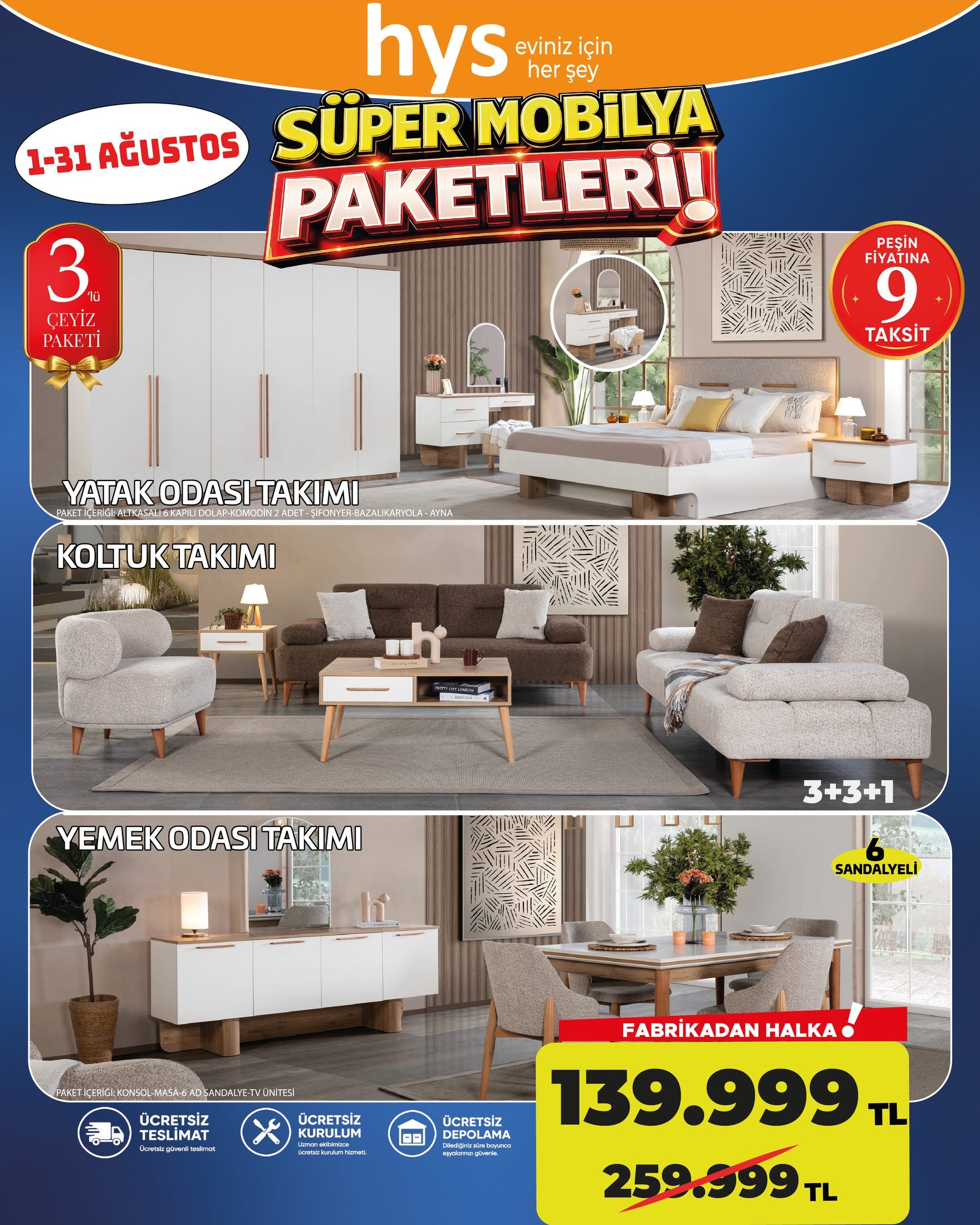 3'lü Çeyiz Paketi Kahve Beyaz