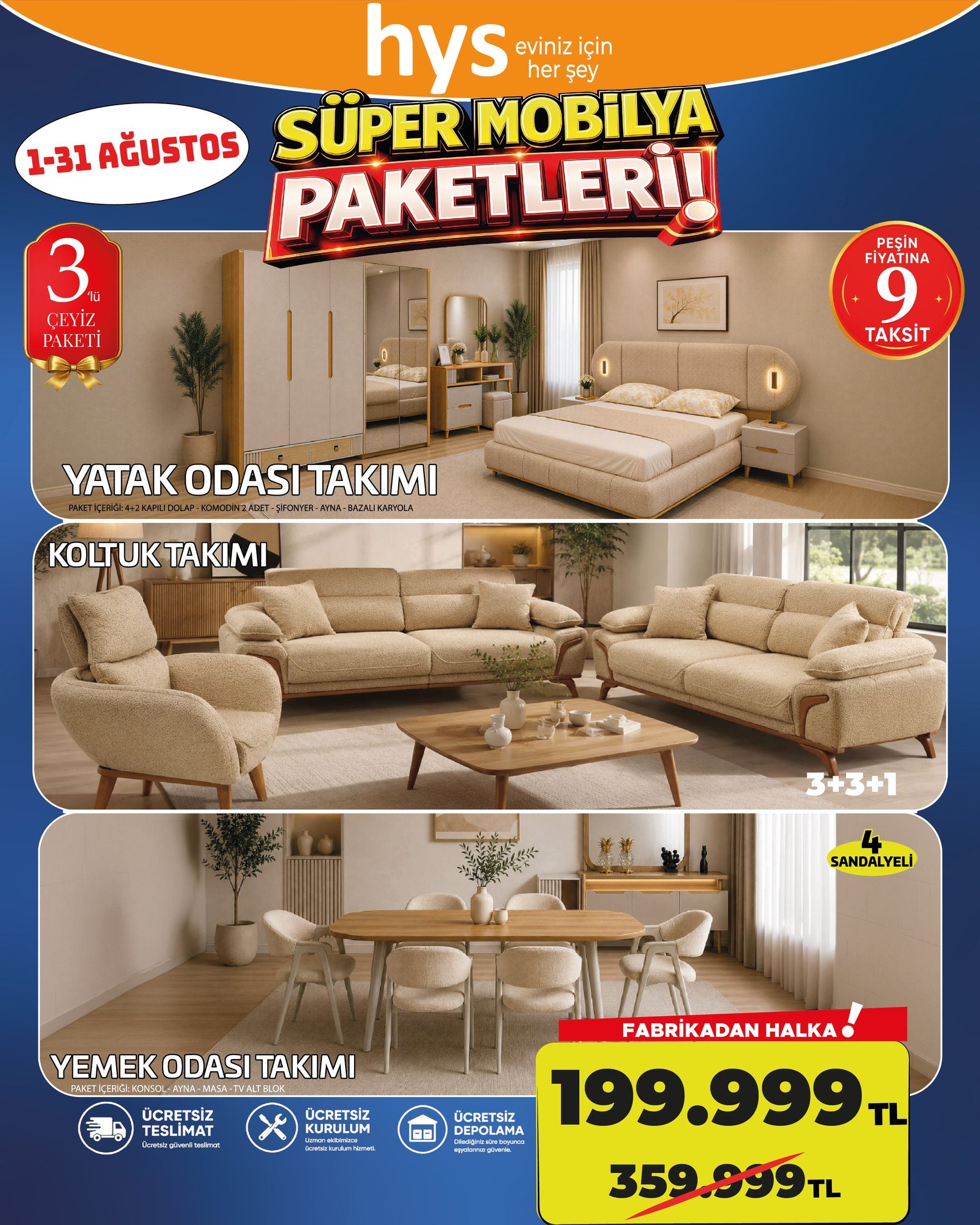 3'lü Çeyiz Paketi Krem
