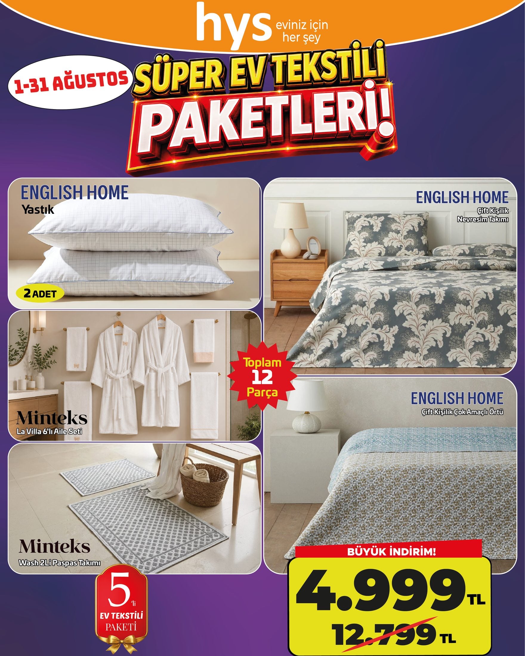 5'li Ev Tekstili Paketi Mavi