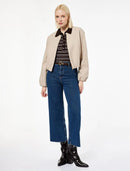 Koton Fermuarlı Bisiklet Yaka Uzun Kollu Crop Kaşe Kolej Bomber Ceket