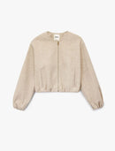 Koton Fermuarlı Bisiklet Yaka Uzun Kollu Crop Kaşe Kolej Bomber Ceket