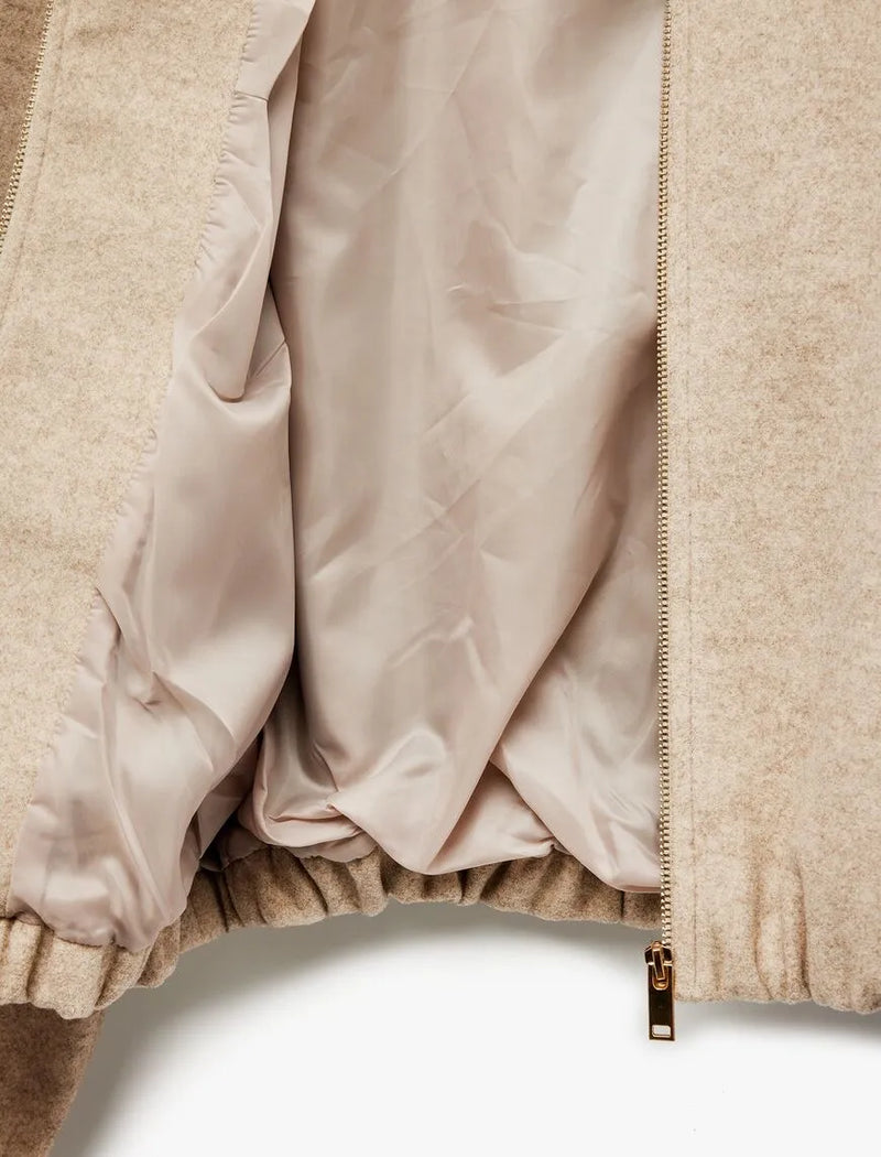 Koton Fermuarlı Bisiklet Yaka Uzun Kollu Crop Kaşe Kolej Bomber Ceket