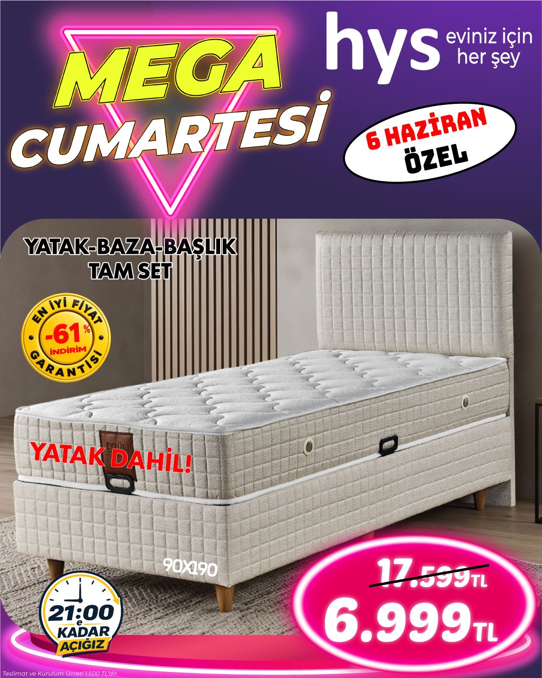 90x190 Yatak Baza Başlık Tam Set