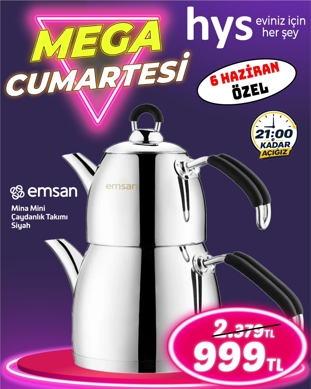 Emsan Mina Mini Çaydanlık Takımı Siyah