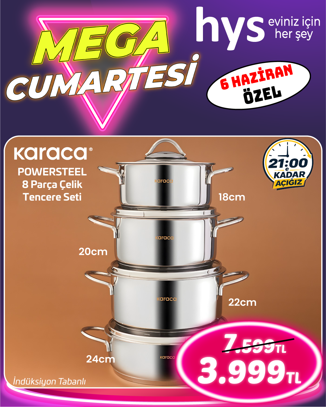 Karaca PowerSteel 8 Parça Çelik Tencere Seti