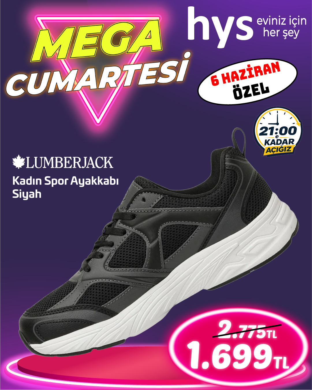 Lumberjack Kadın Spor Ayakkabı Siyah Ürün ana görseli