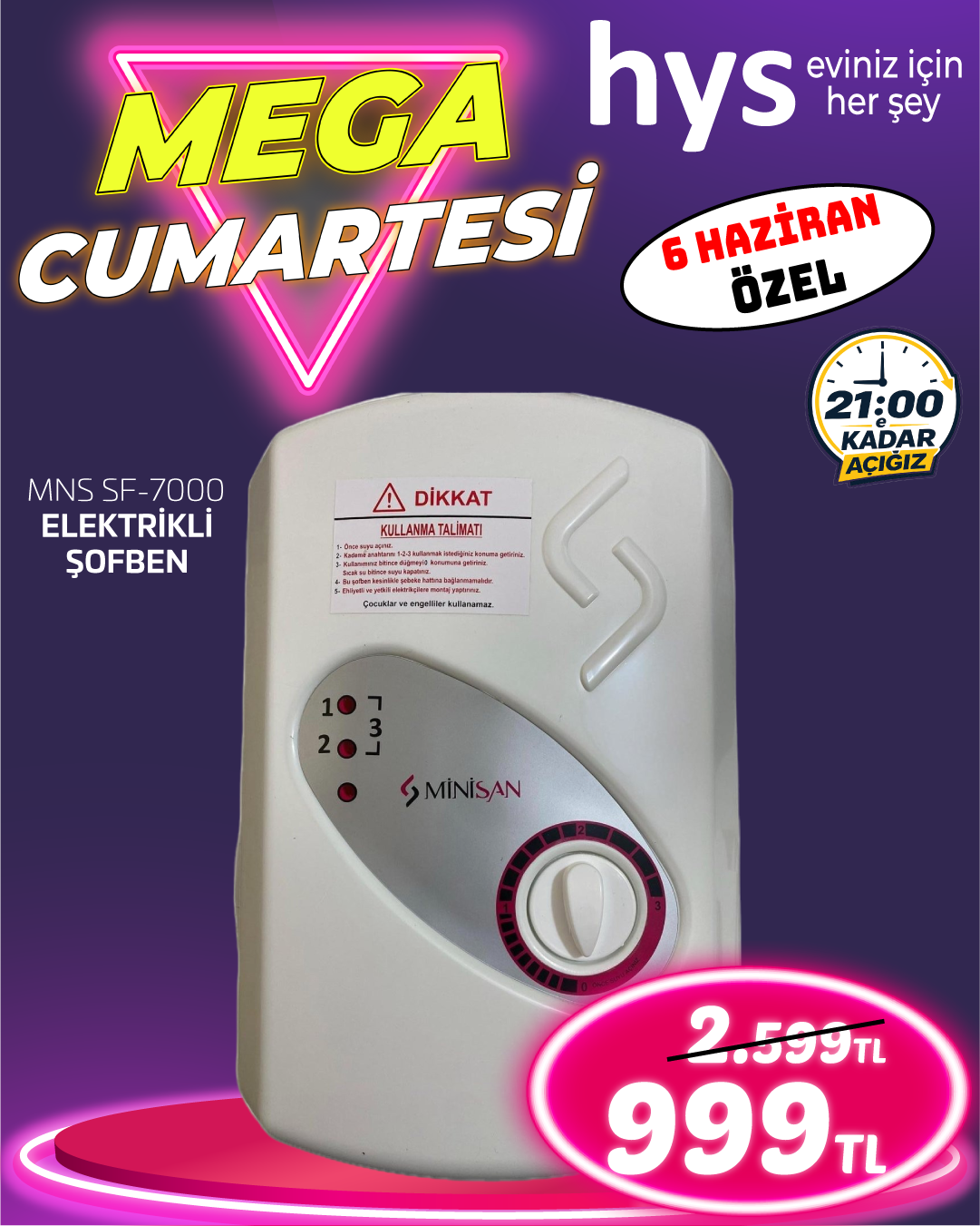 Minisan Mns Sf 7000 Elektrikli Şofben Ürün ana görseli