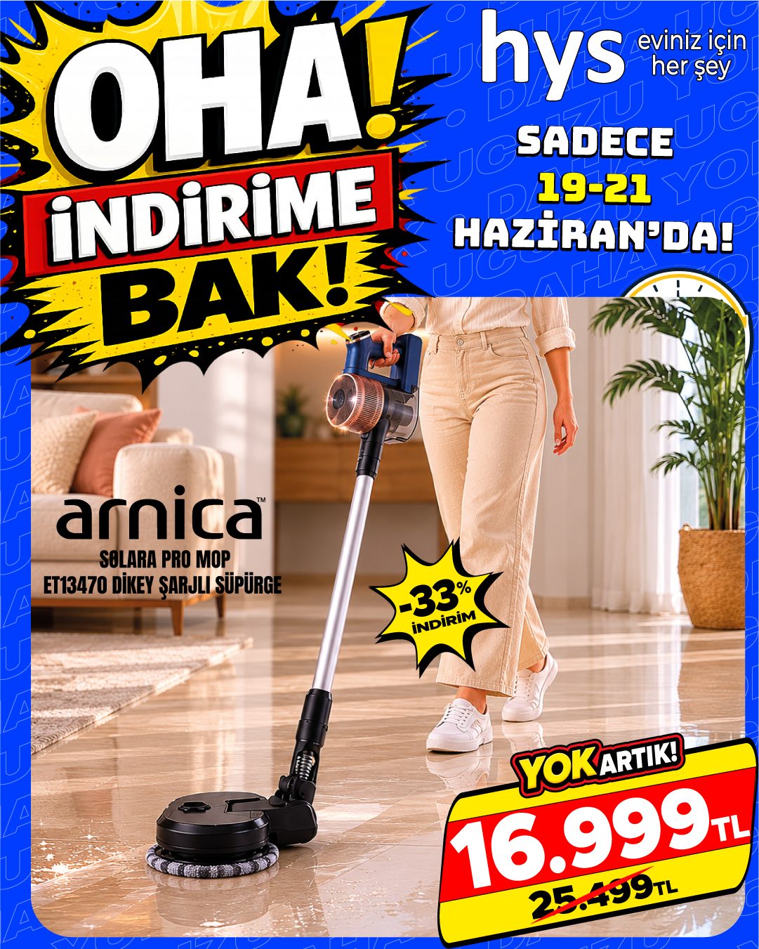 Arnica Solara Pro Mop ET13470 Dikey Şarjlı Süpürge